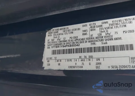 2023 Ford Transit-250 из США, поврежденный, VIN 1FTBR1Y84PKB55342